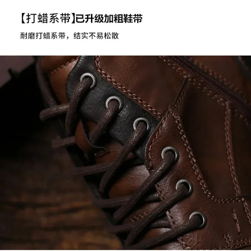 Leather Men Ankle Boots High Top Shoes | Outdoor Work Casual Shoes