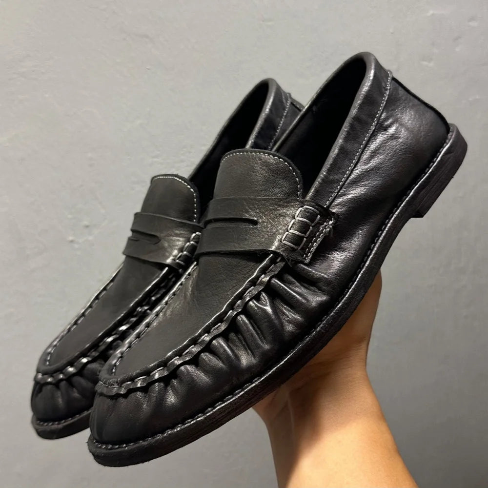 High-end leather shoes with suede uppers - men's streetwear leather boat shoes