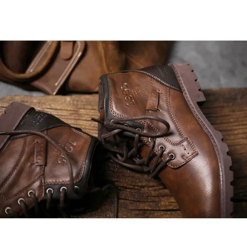 Leather Men Ankle Boots High Top Shoes | Outdoor Work Casual Shoes