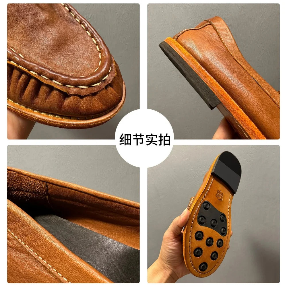 High-end leather shoes with suede uppers - men's streetwear leather boat shoes