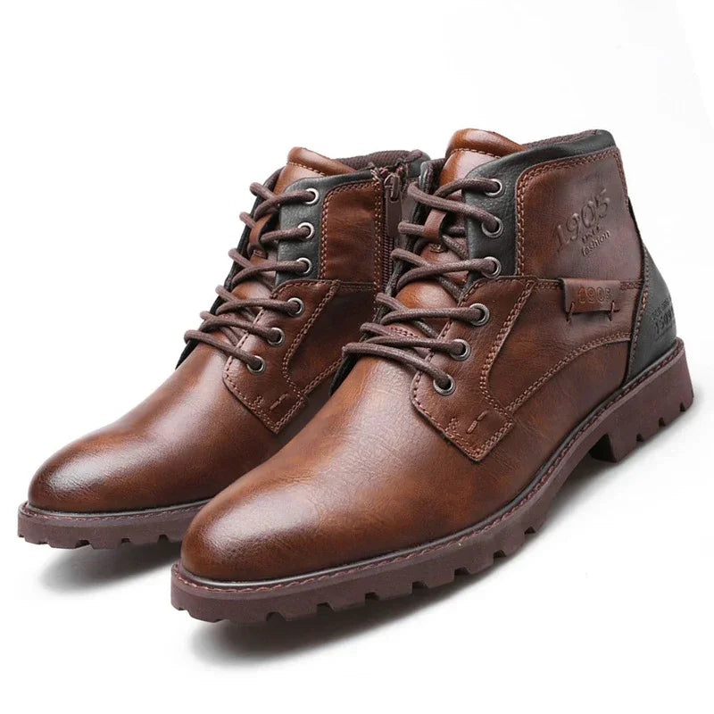 Leather Men Ankle Boots High Top Shoes | Outdoor Work Casual Shoes
