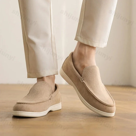 Men Flat Loafers - Frosted Suede Flat Shoes Comfortable