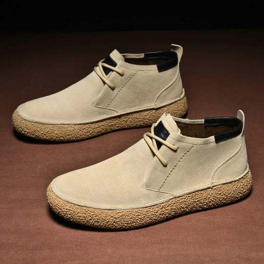 British Men Cow Suede Genuine Leather Casual Shoes Autumn