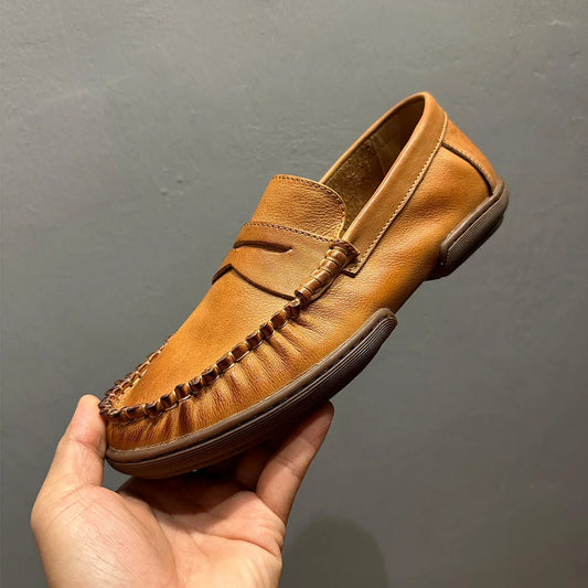 Men's 2025 British Style Leather Loafers | Vintage Slip-On Casual Shoes